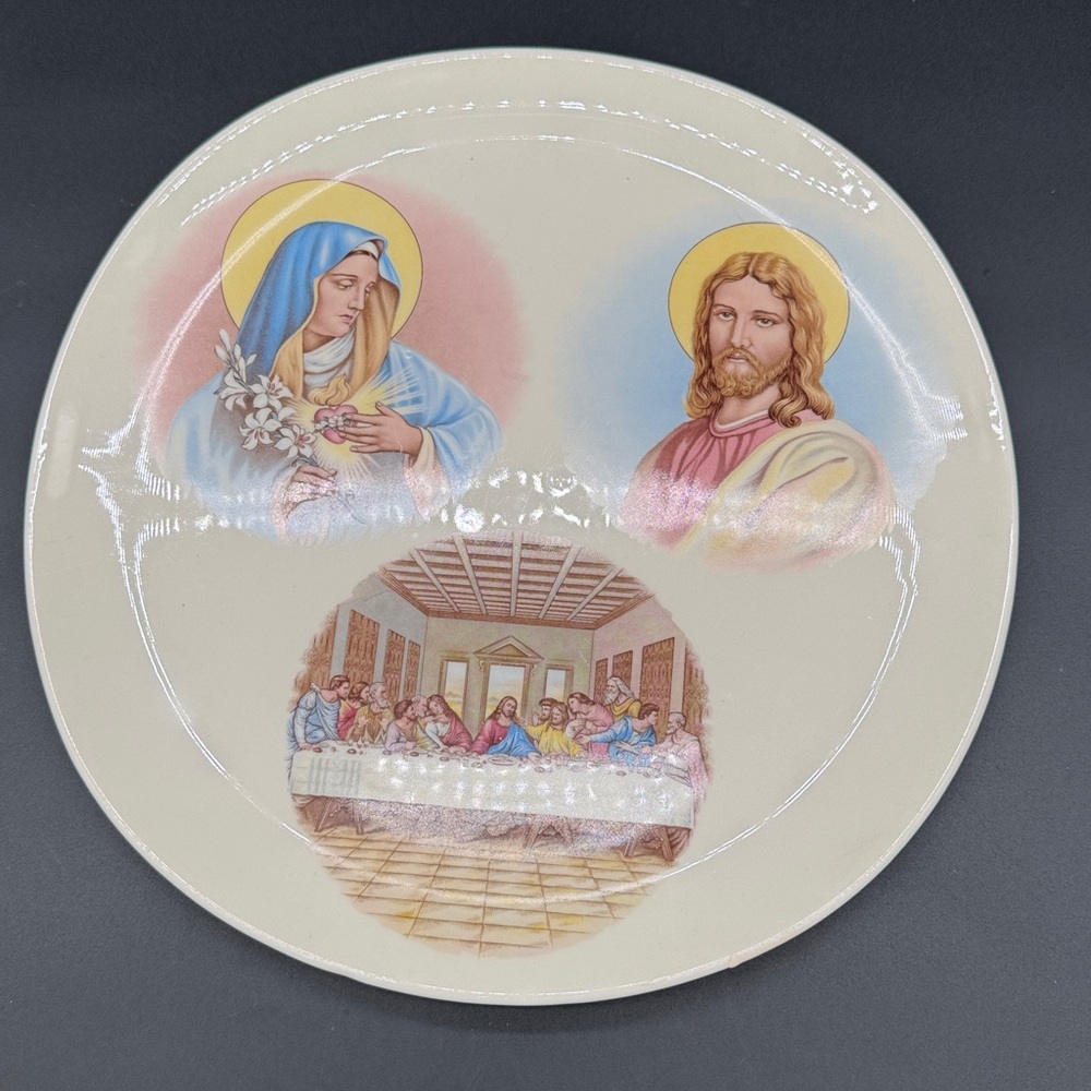 Religious Art Plate by Crooksville, The Last Supper, Jesus, & Mary 12" round